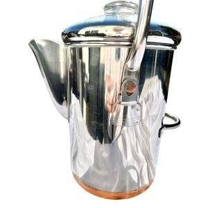 Vintage 1801 Revere Ware 14-Cup Stovetop Percolator Copper Clad Bottom